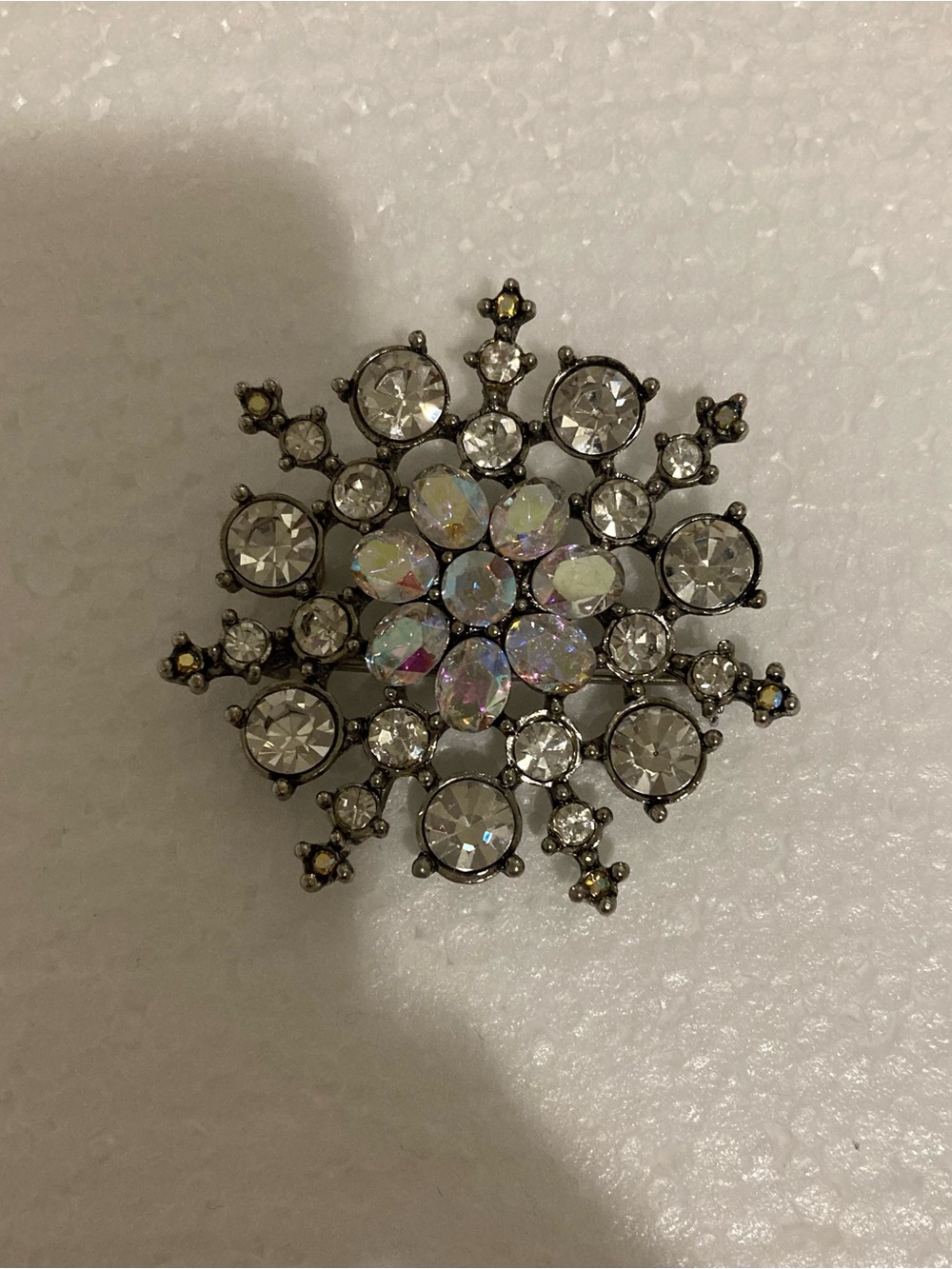 Crystal Snowflake Brooch - Clear and Aurora Rhinestones